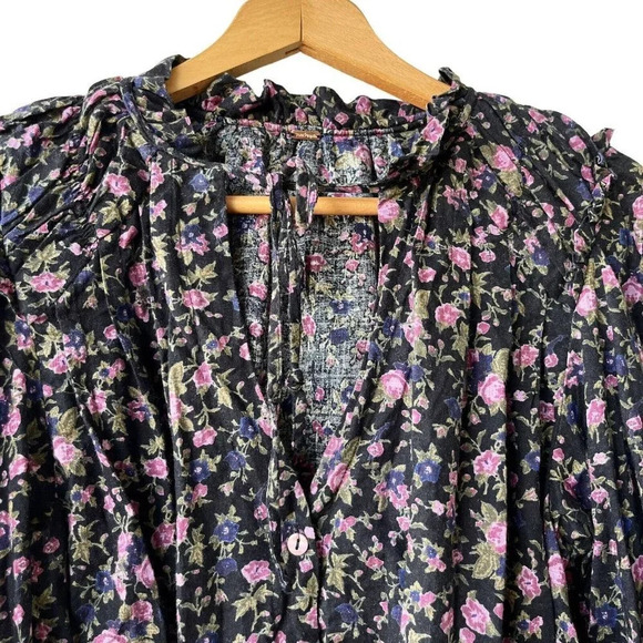 Free People Meant To Be Blouse Top Size M Floral Cottagecore Boho Grunge Goth - Picture 4 of 4
